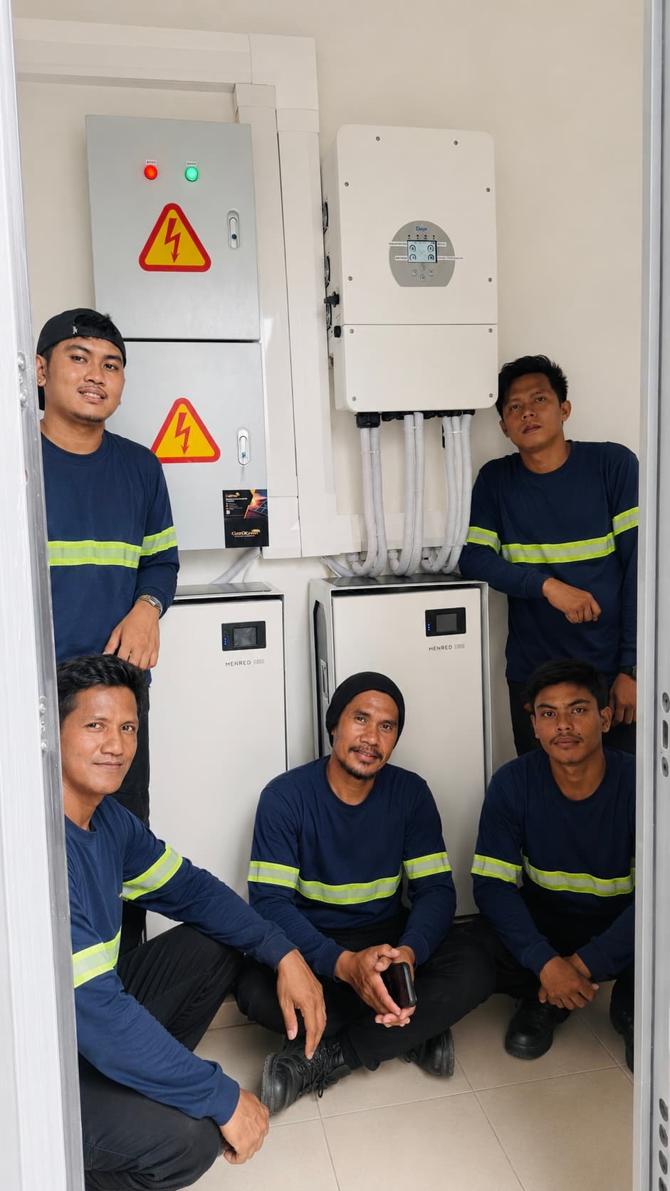 GenZave installation team beside solar electrical equipment